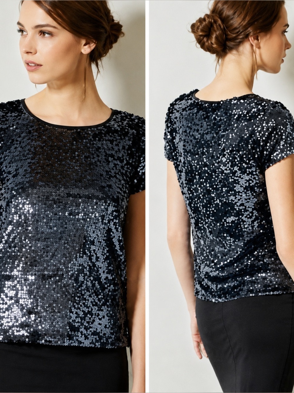 Anthropologie leifsdottir blue short sleeve sequin top XS